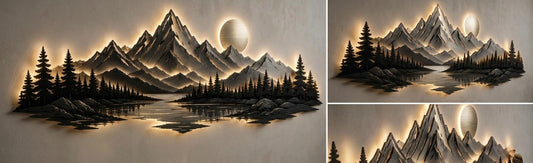 Product Title  Majestic Peaks™ LED Backlit Metal Mountain Wall Art – Luxury 3D Landscape Sculpture